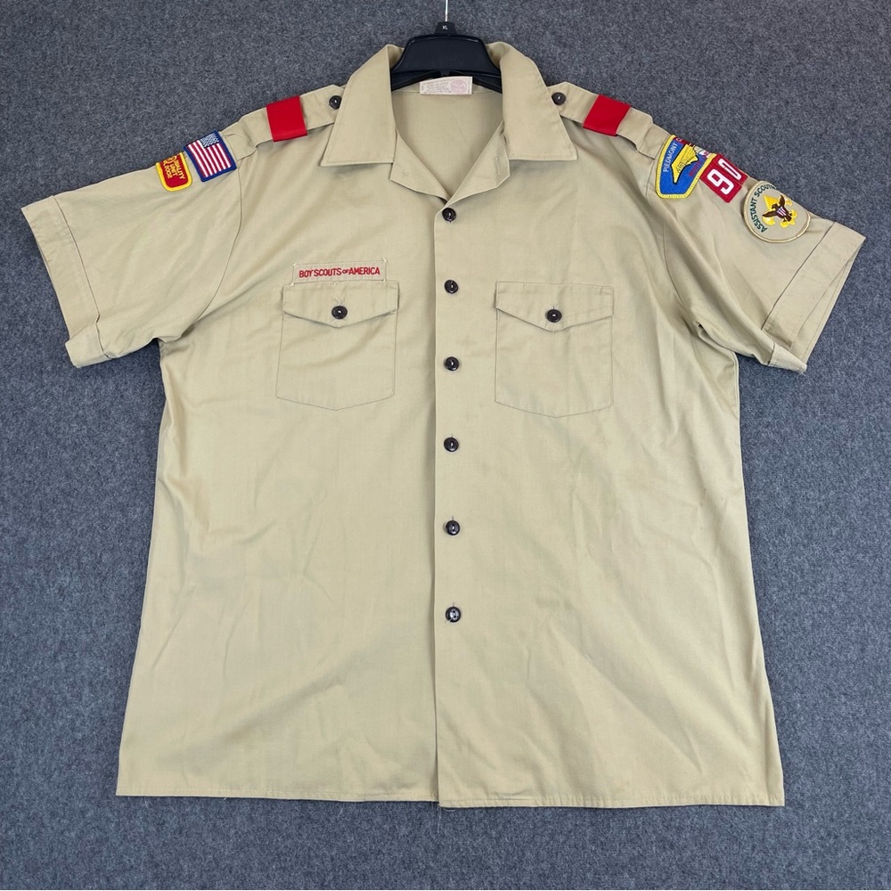 Vintage Boy Scouts of America Mens XL Short Sleeve Logo Patches Uniform Shirt